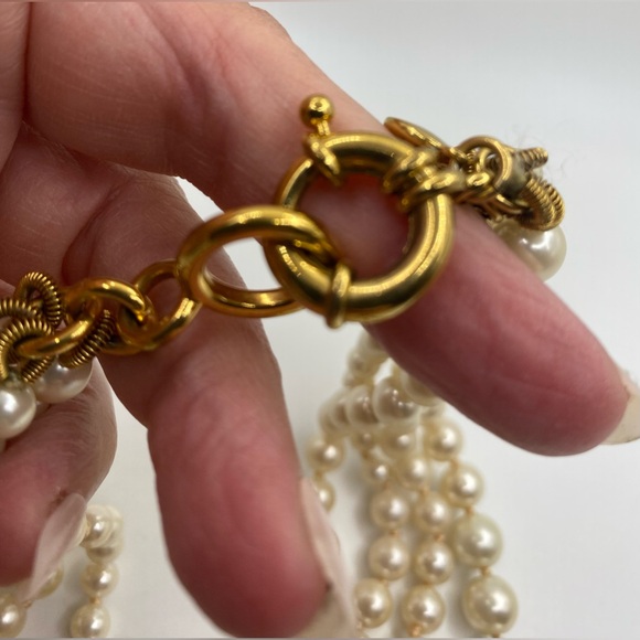J. Crew Four Strand Faux Pearl Twisted Hammock Gold Tone Necklace πHPπ - Picture 3 of 11